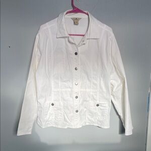 Woolrich Women’s L white denim button down jean jacket neutral outerwear capsule